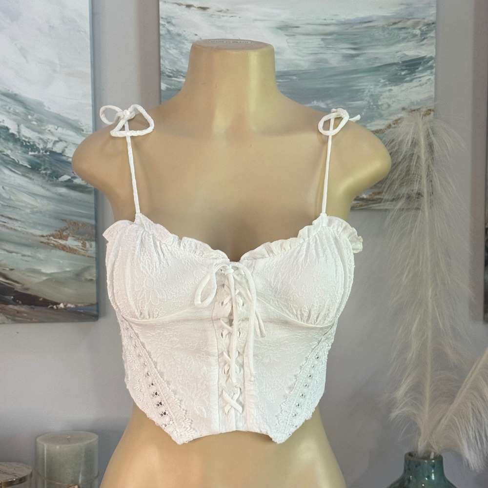 Kirious Los Angeles White Lace Up Corset Crop Top XS